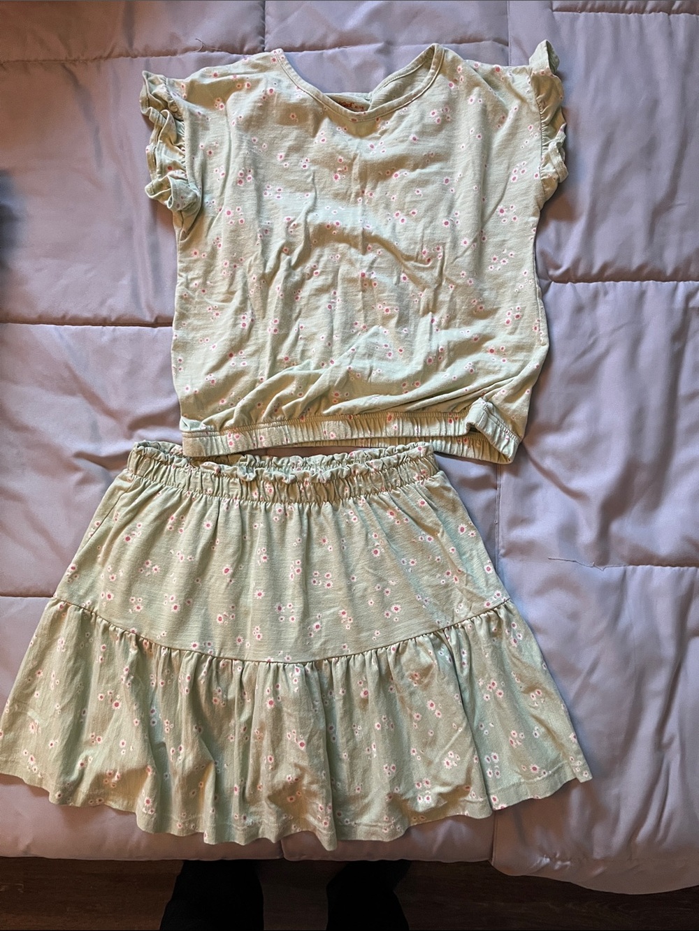Cat & Jack Light Green Floral Girls Matching Top & Skirt Set